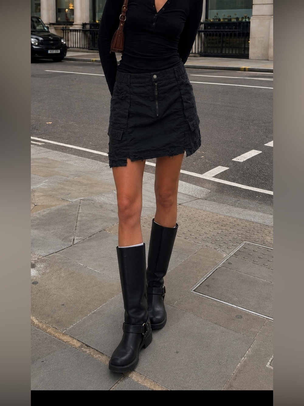 Carmar Black Distressed Cargo Mini Skirt - Picture 1 of 7